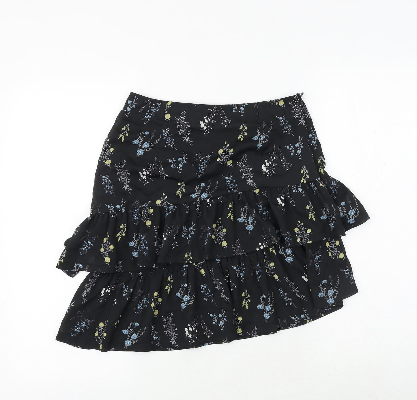 charms fashion Womens Black Floral Polyester Mini Skirt Size 8 Zip