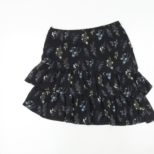 charms fashion Womens Black Floral Polyester Mini Skirt Size 8 Zip