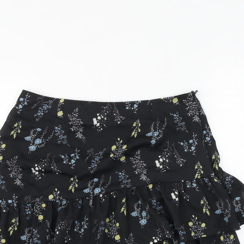 charms fashion Womens Black Floral Polyester Mini Skirt Size 8 Zip