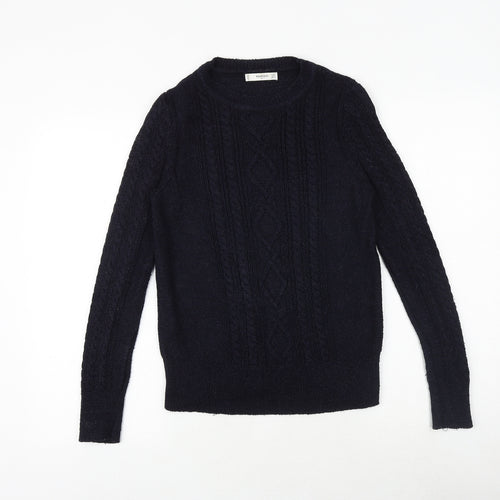 Mango Womens Blue Round Neck Viscose Pullover Jumper Size S