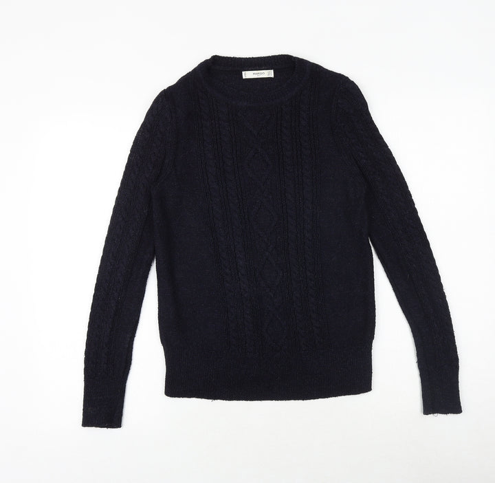 Mango Womens Blue Round Neck Viscose Pullover Jumper Size S