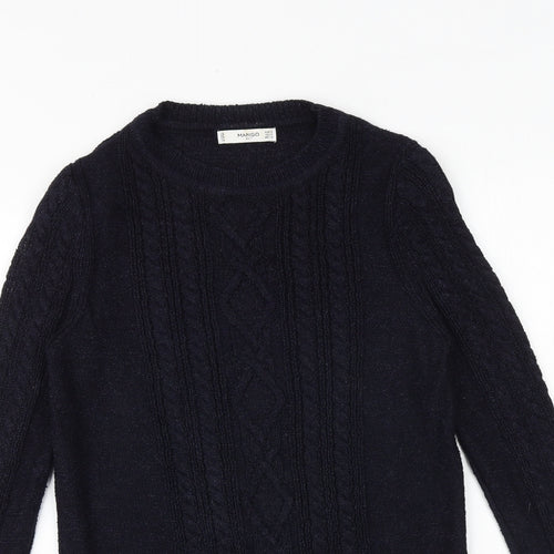 Mango Womens Blue Round Neck Viscose Pullover Jumper Size S