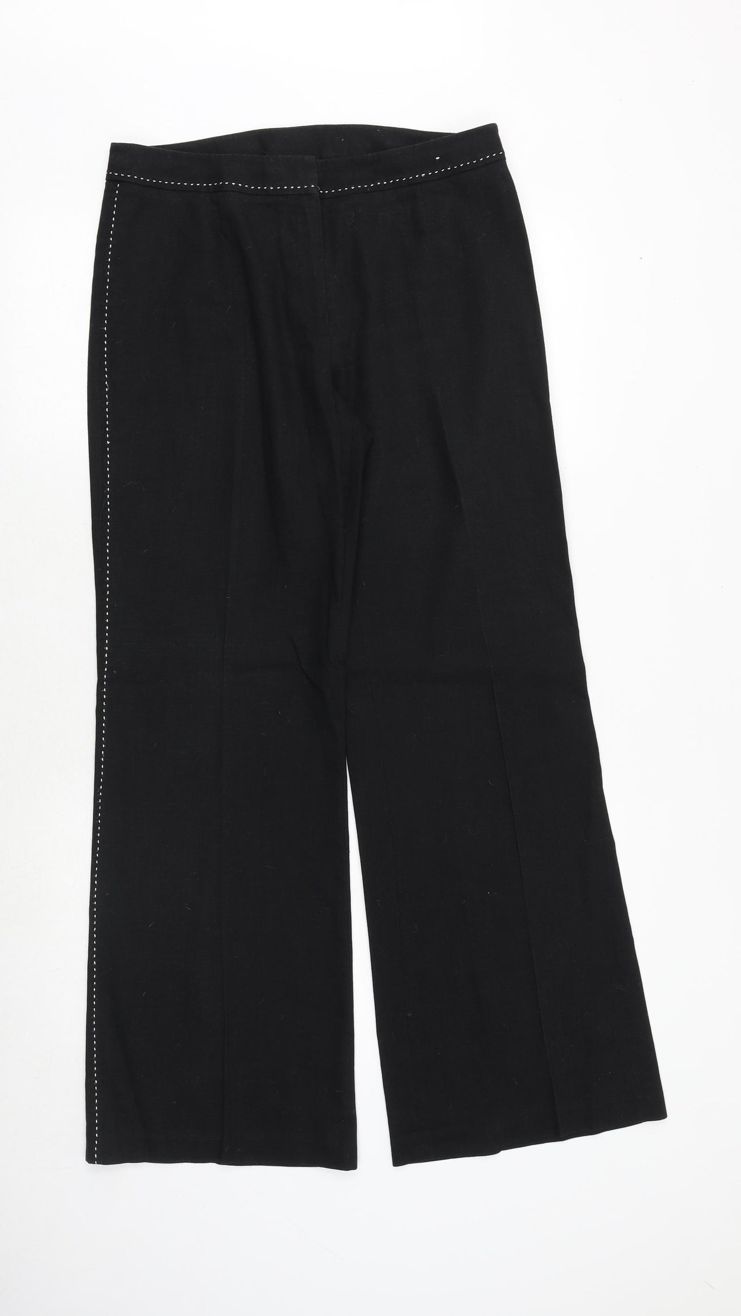 NEXT Womens Black Linen Dress Pants Trousers Size 12 Regular Zip - Contrast Stitching