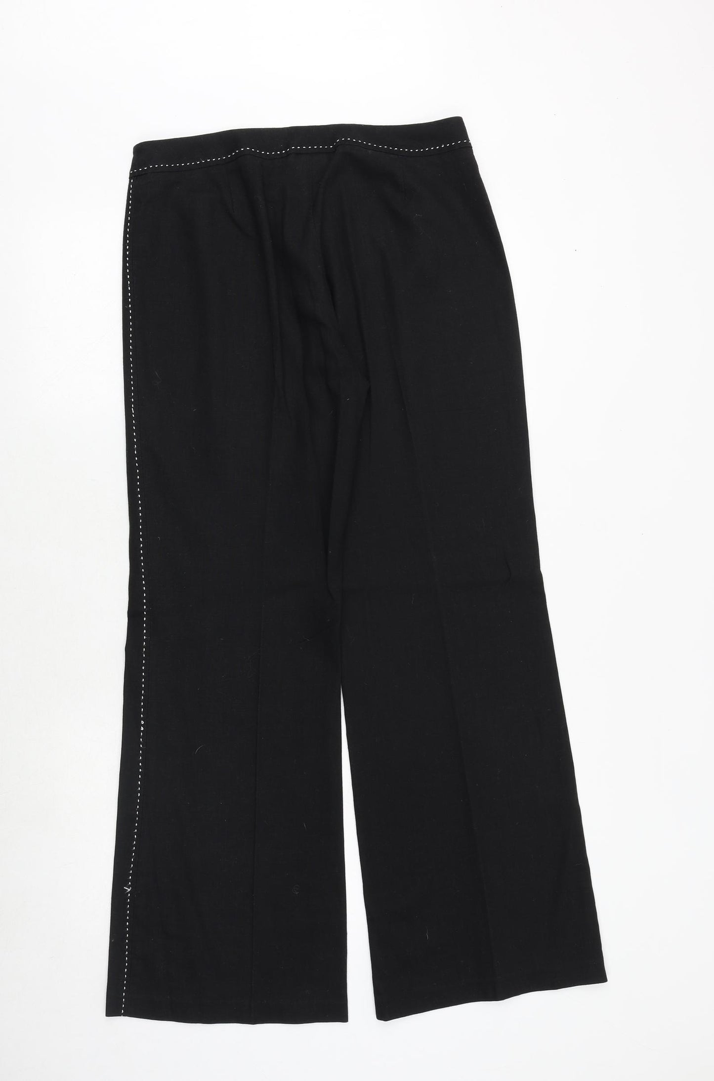 NEXT Womens Black Linen Dress Pants Trousers Size 12 Regular Zip - Contrast Stitching