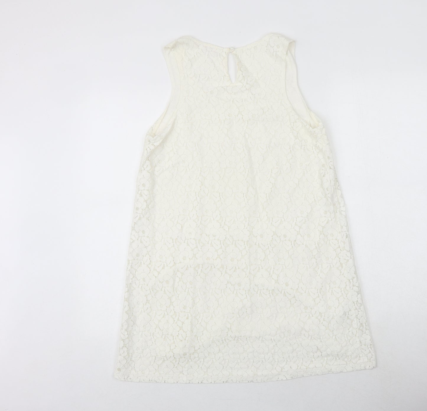 NEXT Womens White Geometric Cotton A-Line Size 12 Round Neck Button