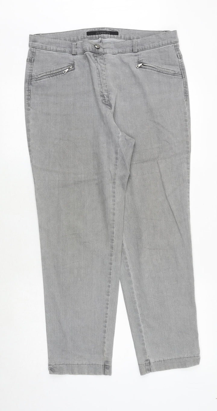 ZERRES Womens Grey Cotton Straight Jeans Size 35 in Regular Zip
