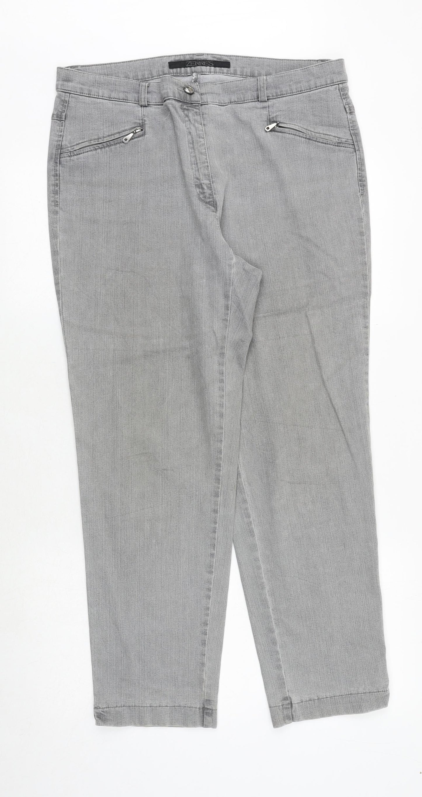 ZERRES Womens Grey Cotton Straight Jeans Size 35 in Regular Zip