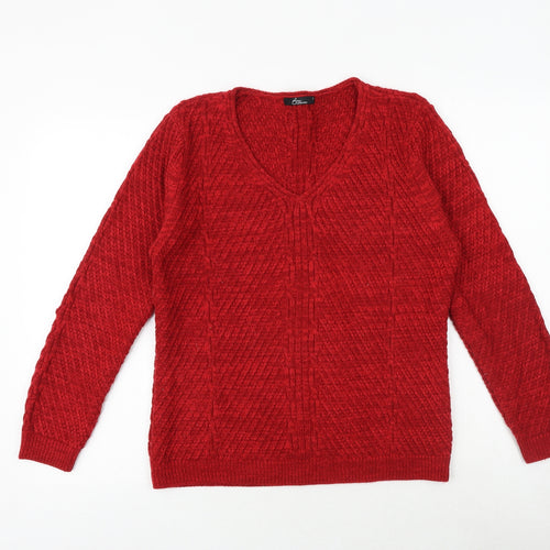 Bonmarché Womens Red V-Neck Acrylic Pullover Jumper Size S