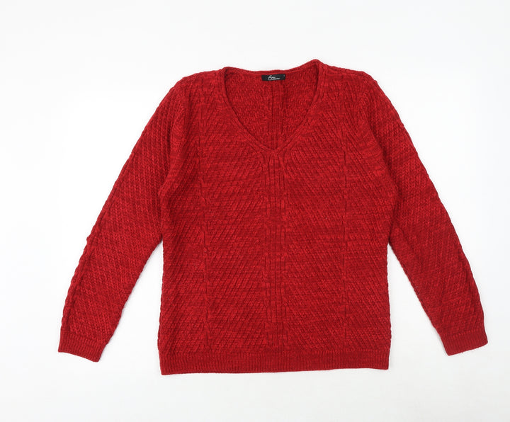 Bonmarché Womens Red V-Neck Acrylic Pullover Jumper Size S