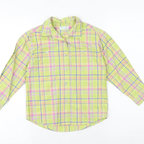 Adams Girls Green Plaid 100% Cotton Basic Button-Up Size 6 Years Collared Button