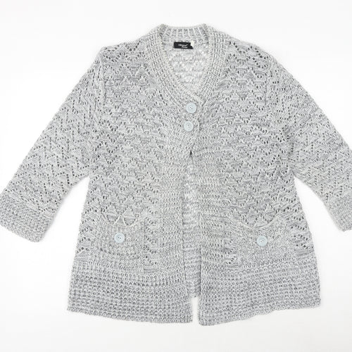 Glimpse Design Womens Grey V-Neck Acrylic Cardigan Jumper Size M - M/L