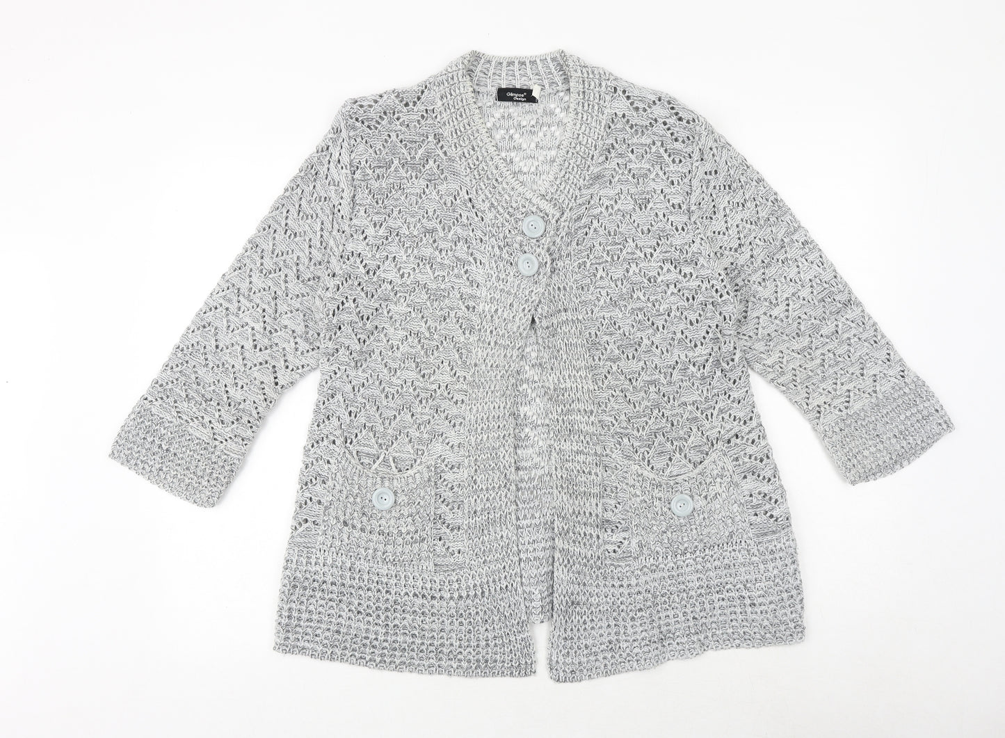 Glimpse Design Womens Grey V-Neck Acrylic Cardigan Jumper Size M - M/L