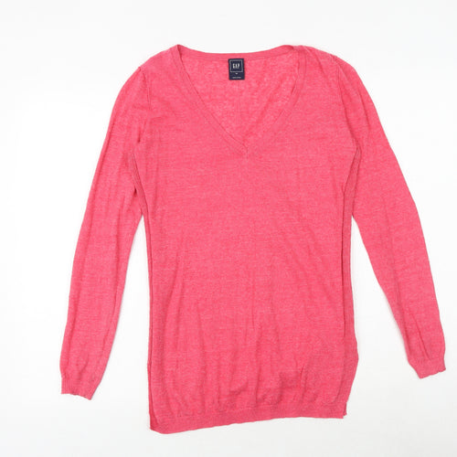 Gap Womens Pink V-Neck Polyester Pullover Jumper Size XS