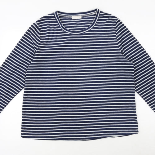 Luxe Leisure Womens Blue Round Neck Striped Polyester Pullover Jumper Size L