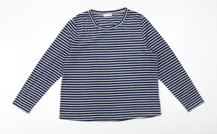 Luxe Leisure Womens Blue Round Neck Striped Polyester Pullover Jumper Size L