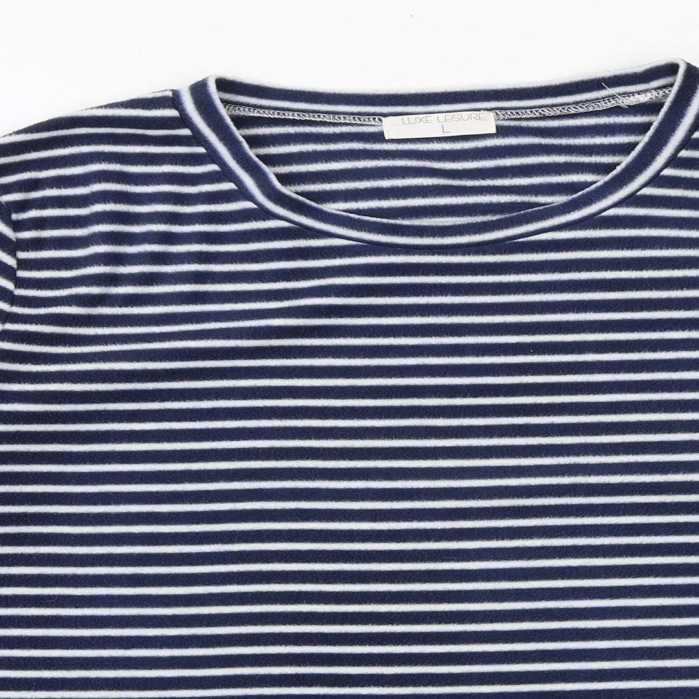 Luxe Leisure Womens Blue Round Neck Striped Polyester Pullover Jumper Size L