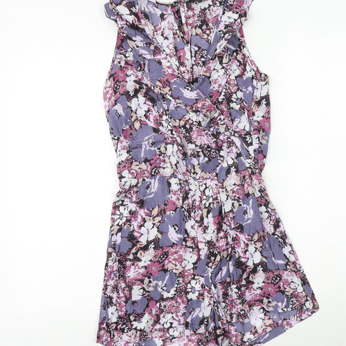 NEXT Womens Purple Floral Viscose Playsuit One-Piece Size 6 Button