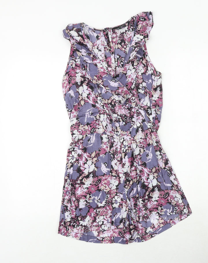 NEXT Womens Purple Floral Viscose Playsuit One-Piece Size 6 Button
