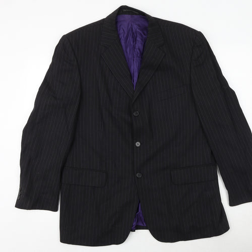 Burton Mens Black Striped Wool Jacket Suit Jacket Size 42 Regular