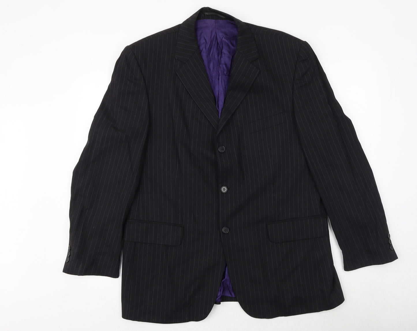 Burton Mens Black Striped Wool Jacket Suit Jacket Size 42 Regular