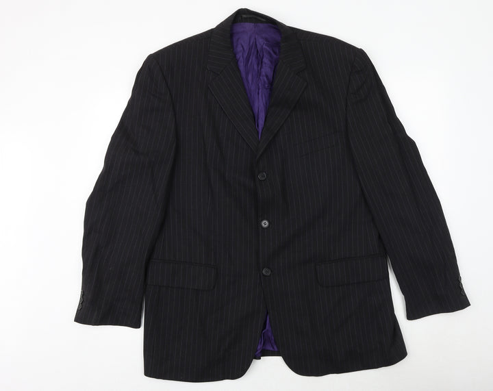 Burton Mens Black Striped Wool Jacket Suit Jacket Size 42 Regular
