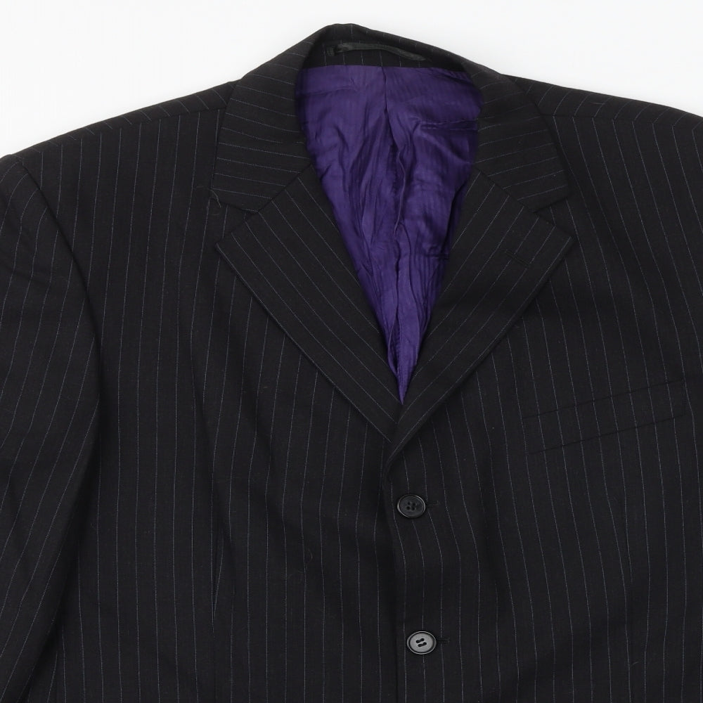 Burton Mens Black Striped Wool Jacket Suit Jacket Size 42 Regular