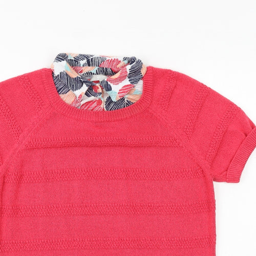 Marks and Spencer Womens Pink Collared Geometric Acrylic Pullover Jumper Size 12