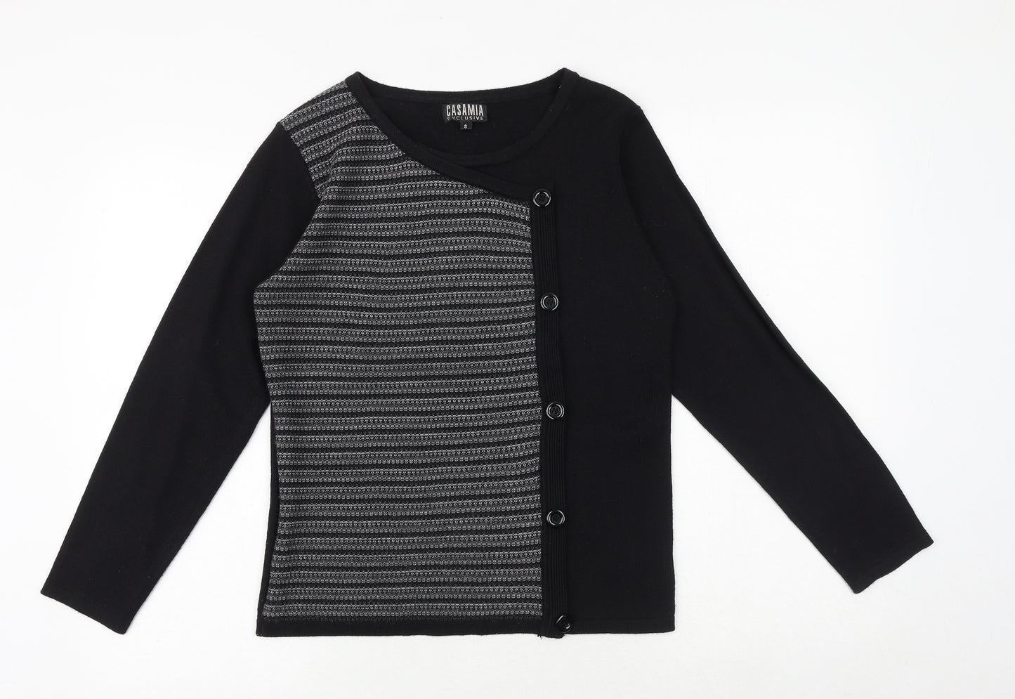 CASAMIA Womens Black Round Neck Geometric Acrylic Pullover Jumper Size S
