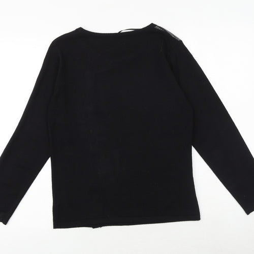 CASAMIA Womens Black Round Neck Geometric Acrylic Pullover Jumper Size S