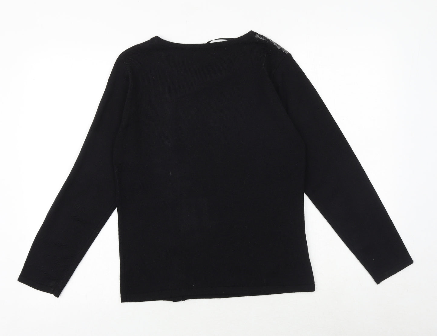 CASAMIA Womens Black Round Neck Geometric Acrylic Pullover Jumper Size S
