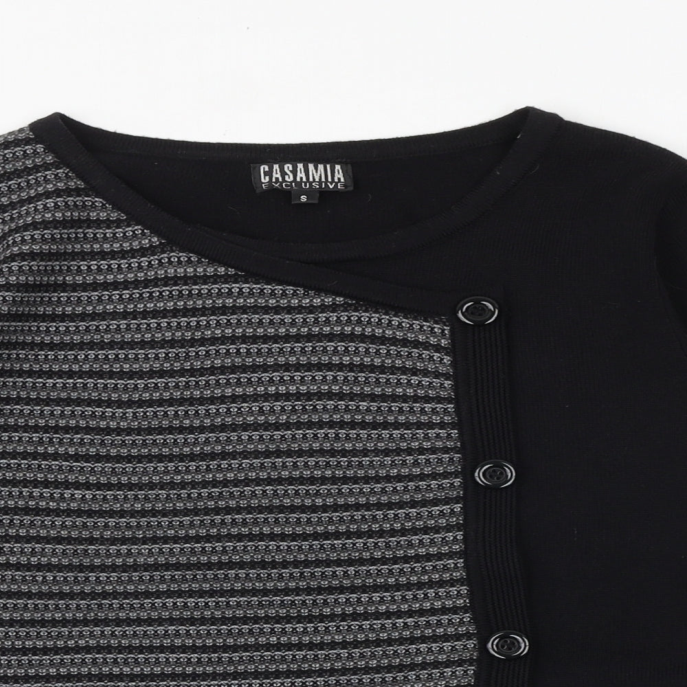 CASAMIA Womens Black Round Neck Geometric Acrylic Pullover Jumper Size S