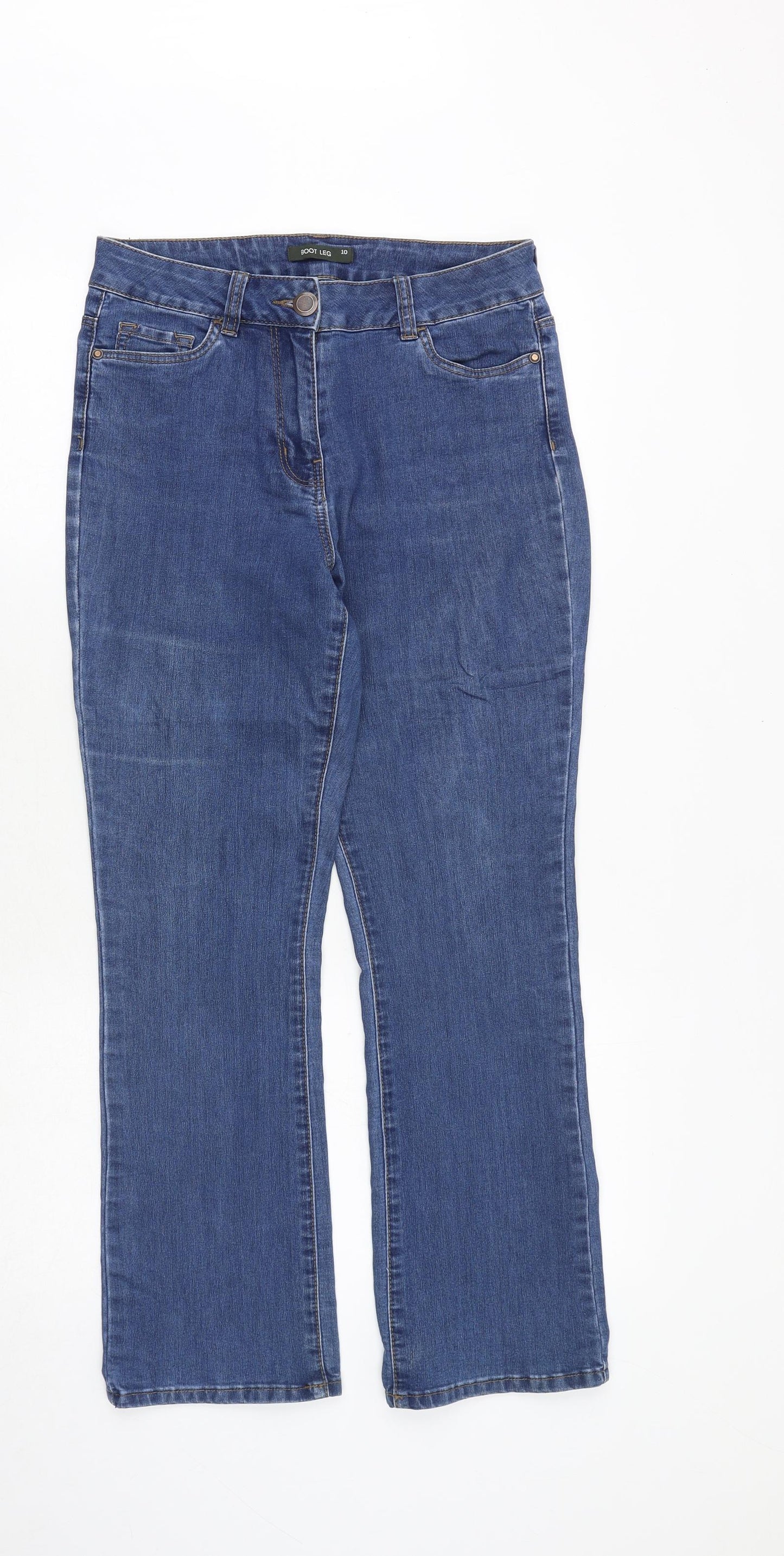 Bonmarché Womens Blue Cotton Bootcut Jeans Size 10 Regular Zip