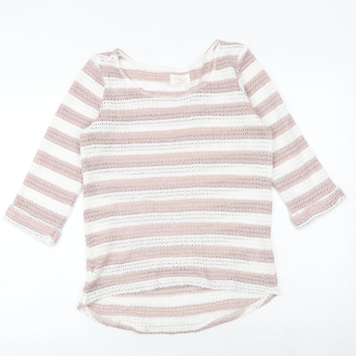 NEXT Womens Pink Round Neck Striped Polyester Pullover Jumper Size 10