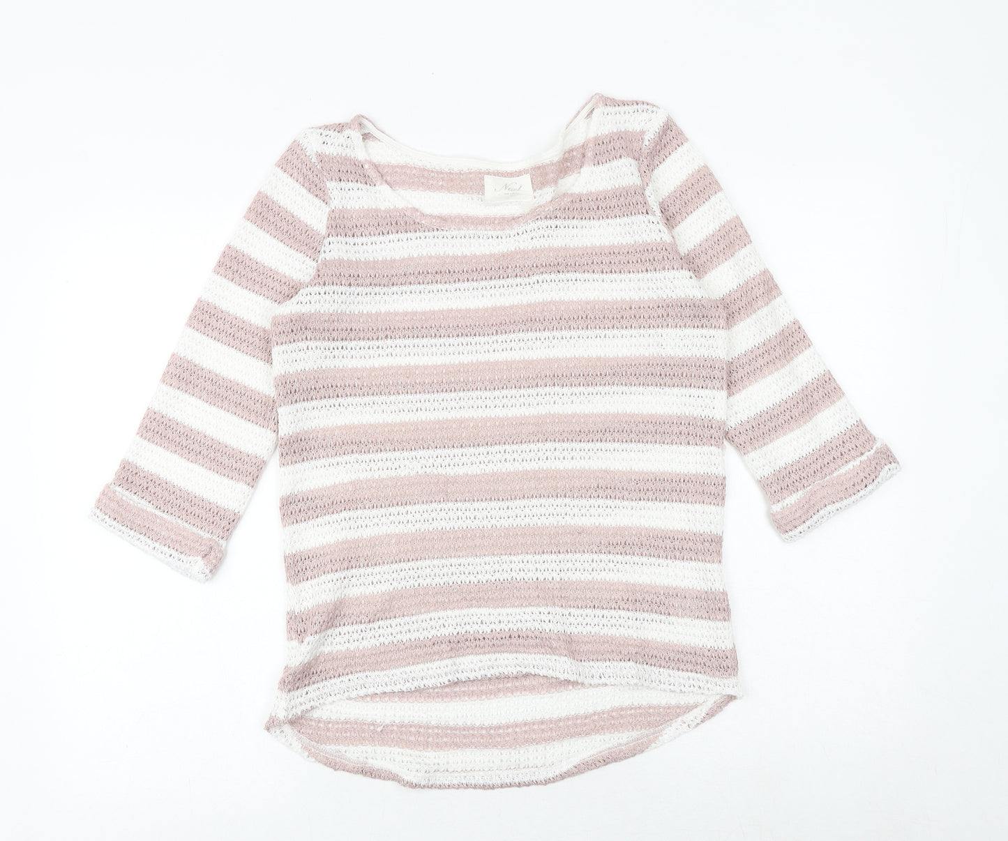 NEXT Womens Pink Round Neck Striped Polyester Pullover Jumper Size 10