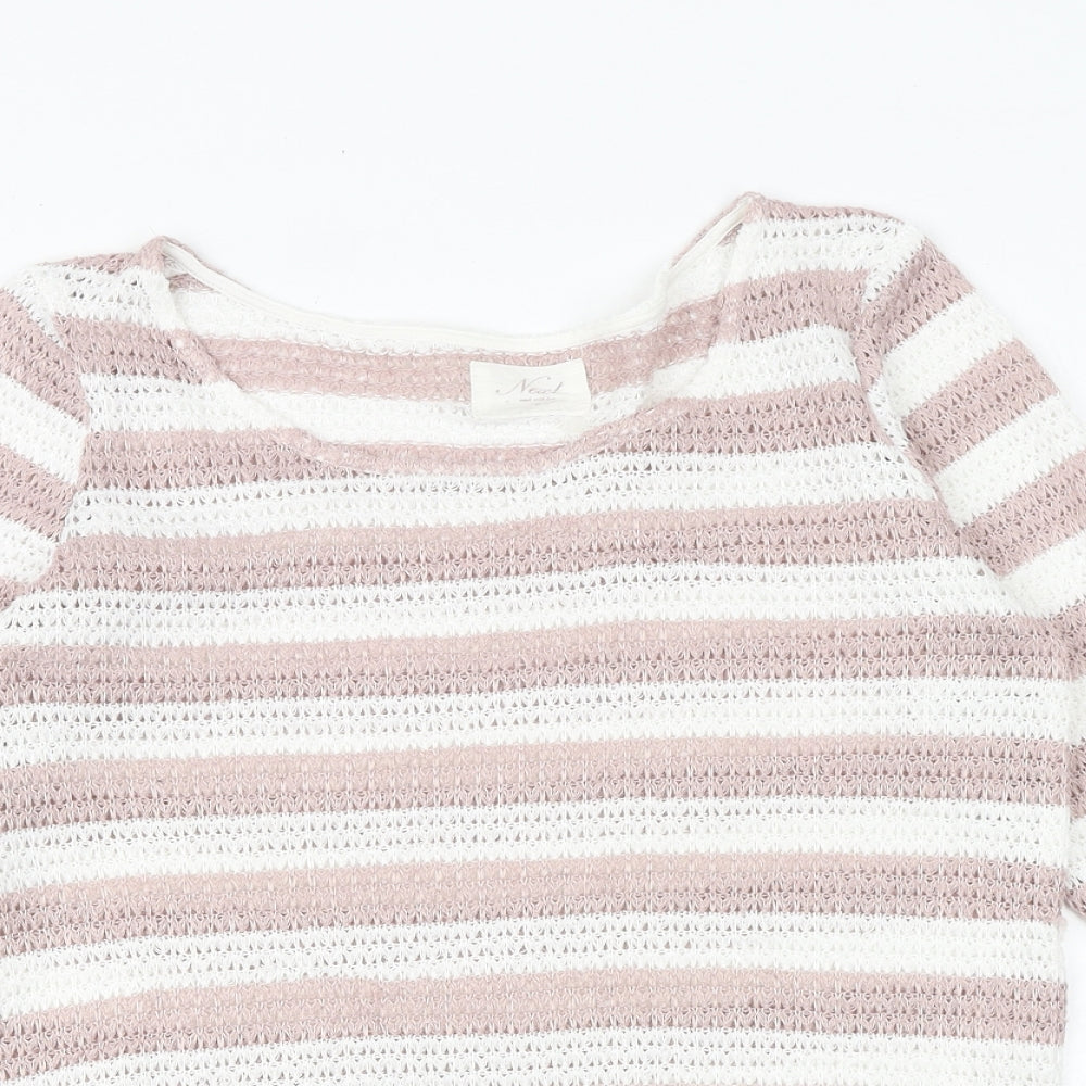 NEXT Womens Pink Round Neck Striped Polyester Pullover Jumper Size 10