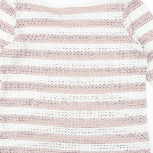 NEXT Womens Pink Round Neck Striped Polyester Pullover Jumper Size 10