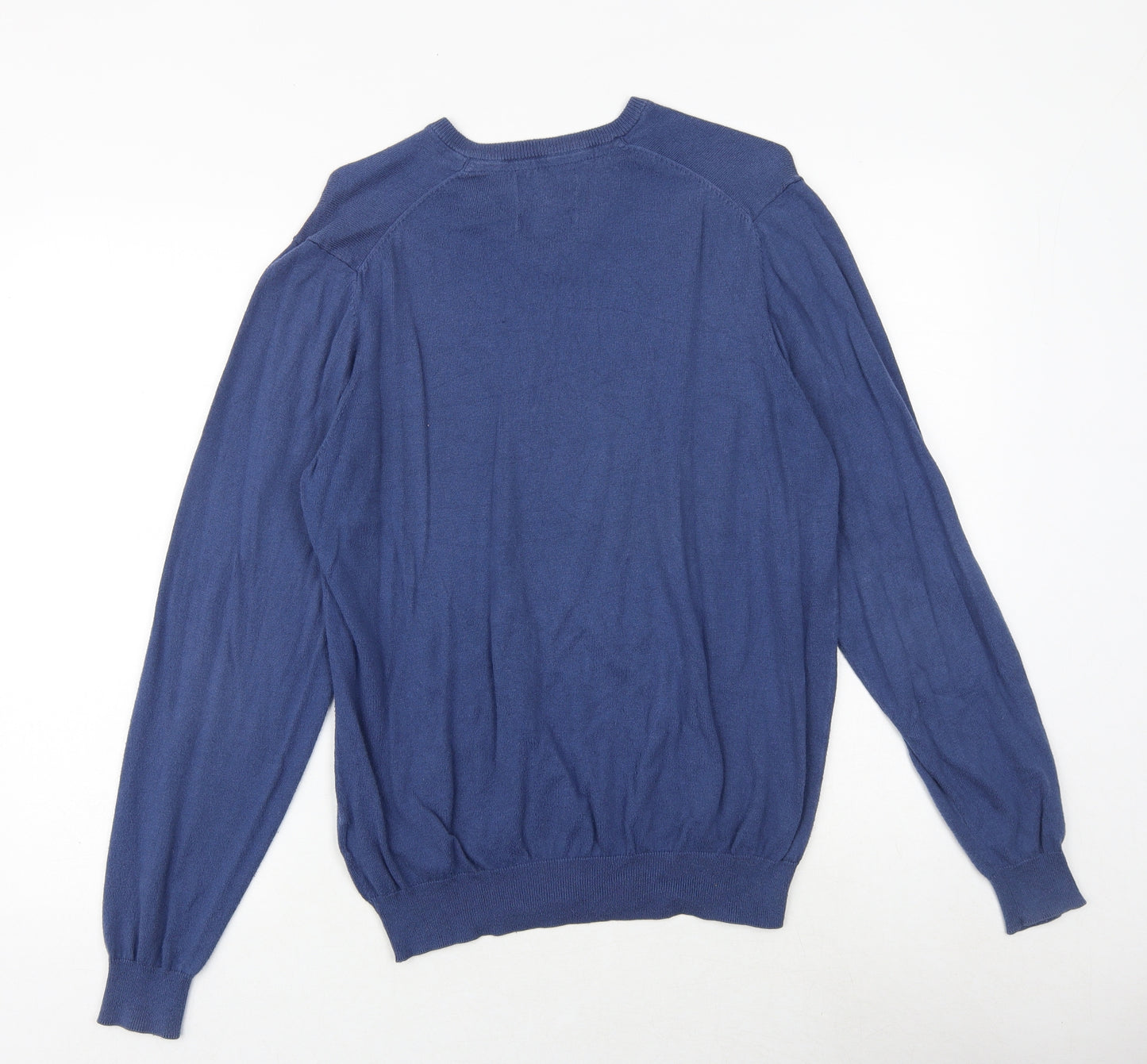 Marks and Spencer Mens Blue V-Neck Cotton Pullover Jumper Size M Long Sleeve
