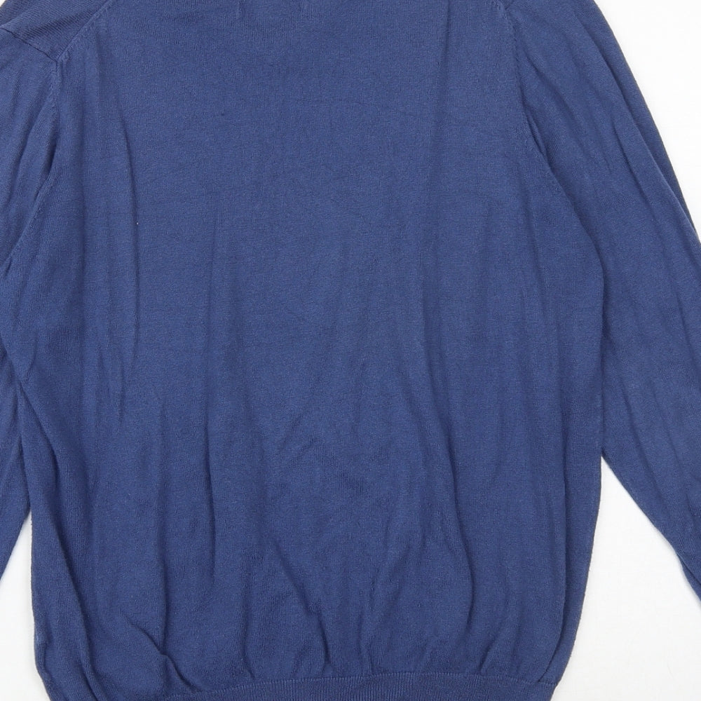 Marks and Spencer Mens Blue V-Neck Cotton Pullover Jumper Size M Long Sleeve