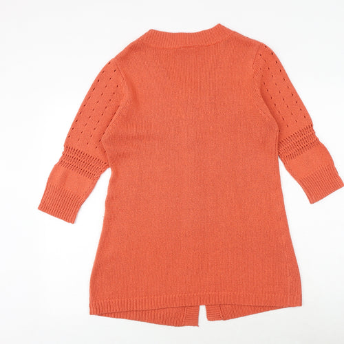 Wardrobe Womens Orange Round Neck Acrylic Cardigan Jumper Size 12