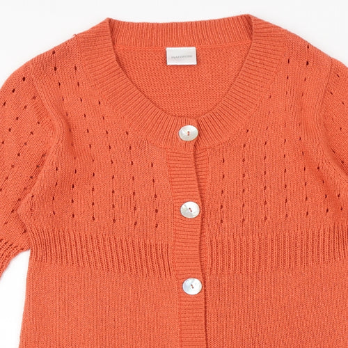 Wardrobe Womens Orange Round Neck Acrylic Cardigan Jumper Size 12