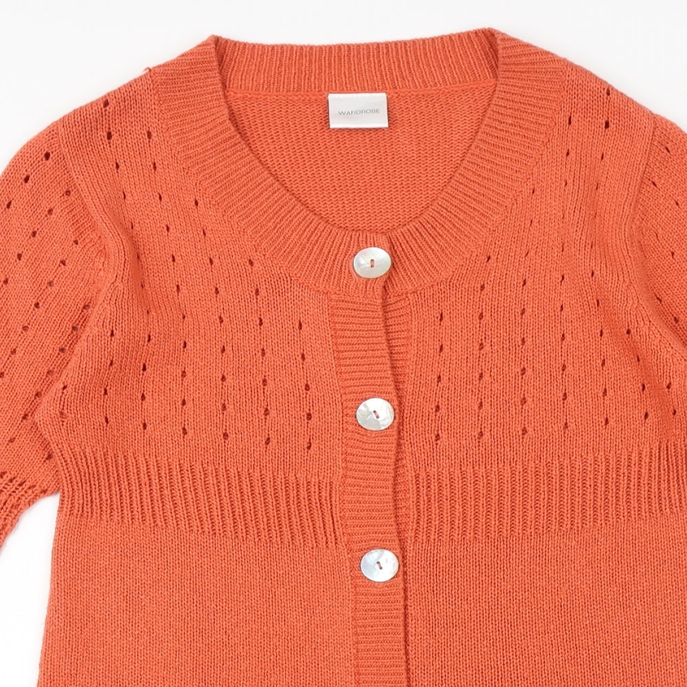 Wardrobe Womens Orange Round Neck Acrylic Cardigan Jumper Size 12