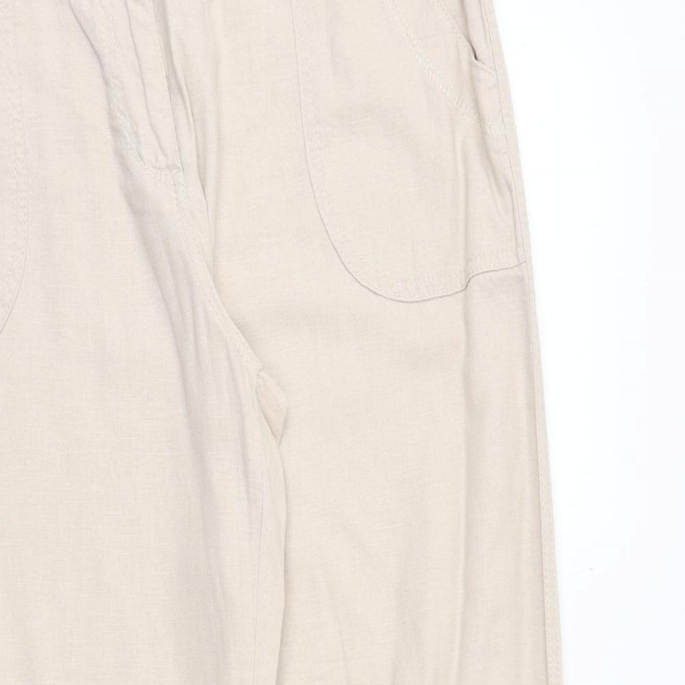 Marks and Spencer Womens Beige Linen Trousers Size 14 Regular Zip