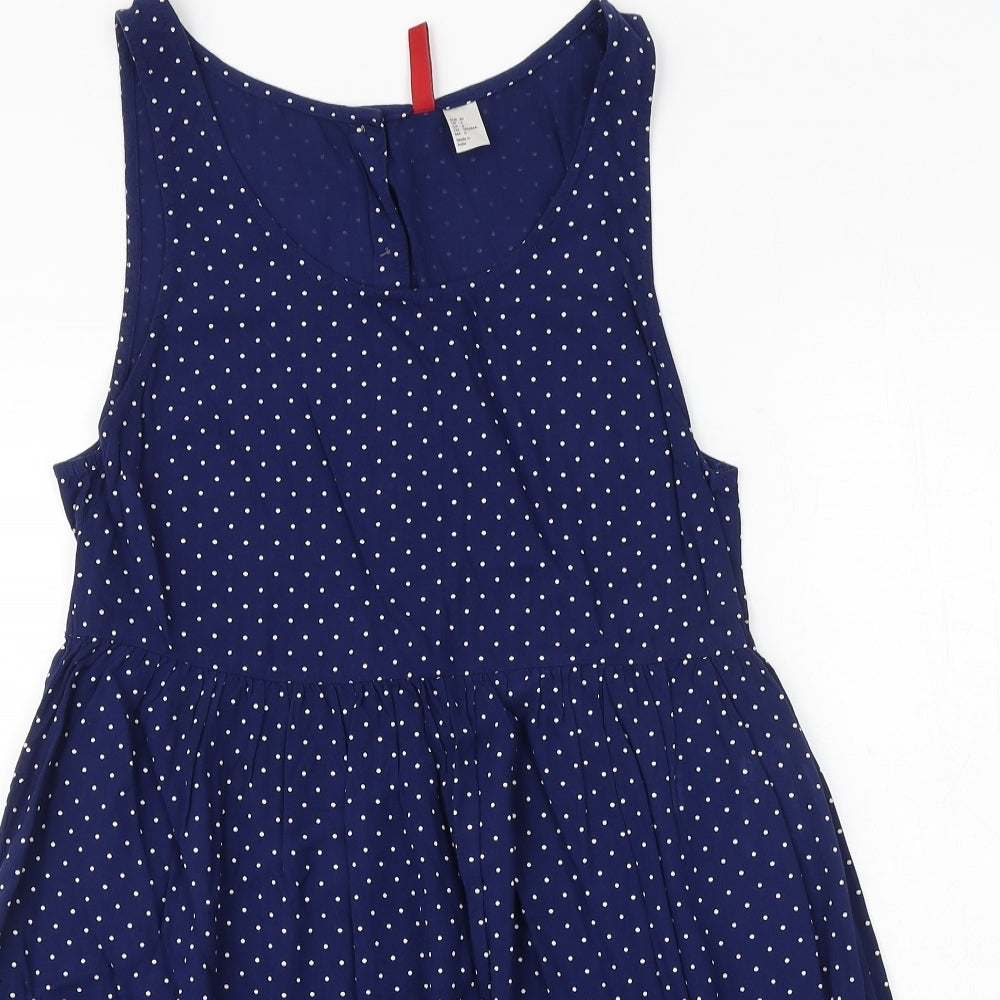 H&M Womens Blue Polka Dot Viscose Fit & Flare Size 8 Round Neck Button