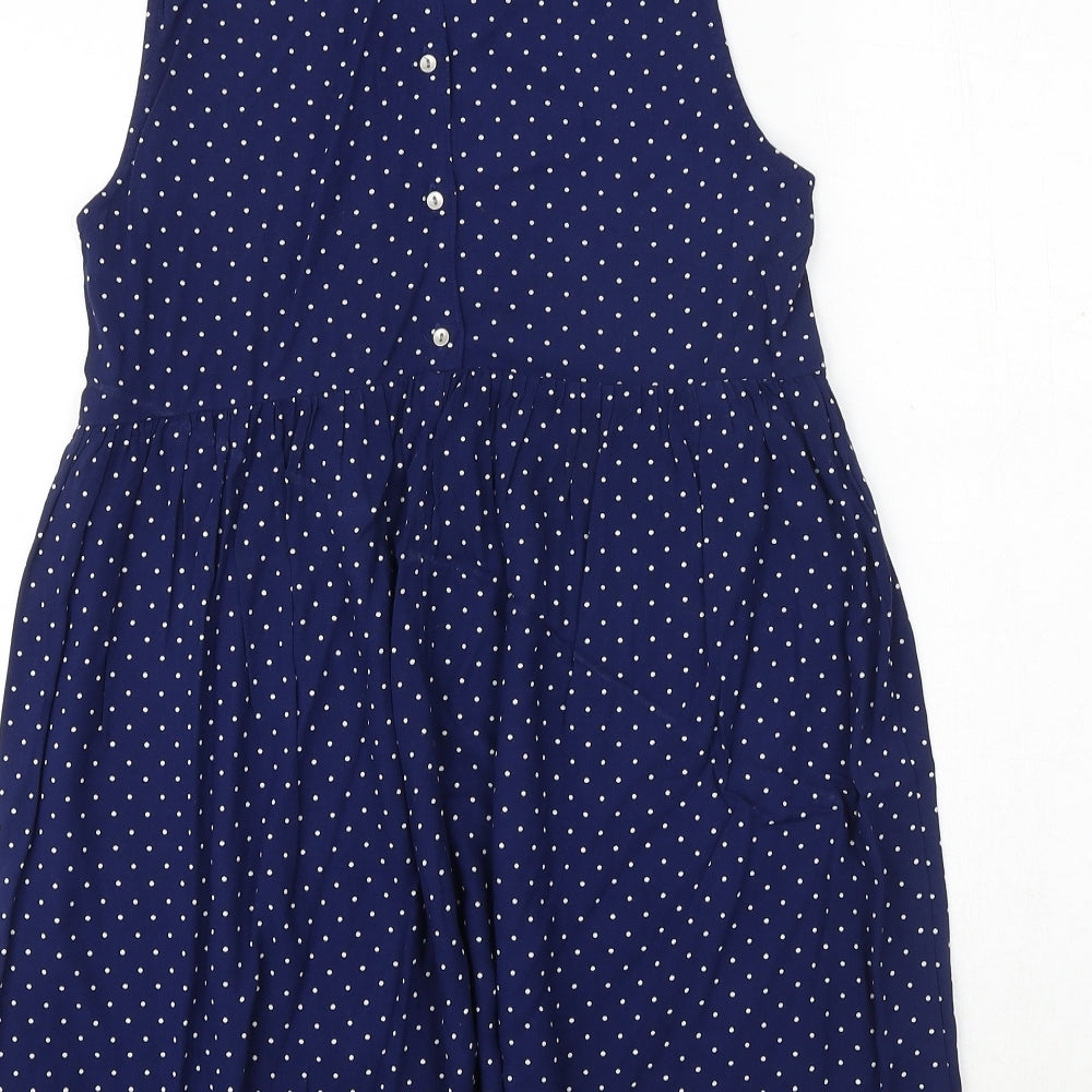 H&M Womens Blue Polka Dot Viscose Fit & Flare Size 8 Round Neck Button