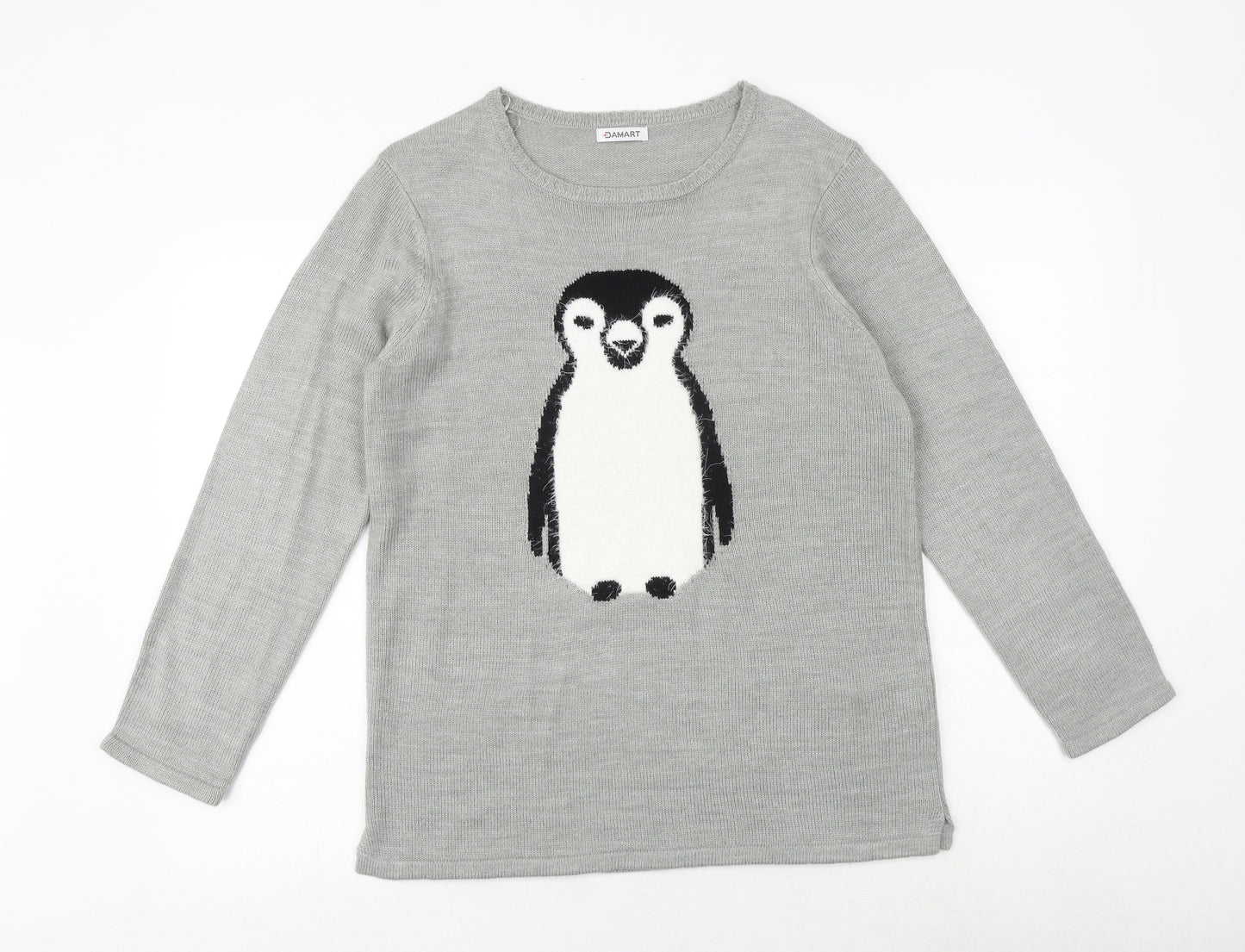 Damart Womens Grey Round Neck Acrylic Pullover Jumper Size 14 - Penguin