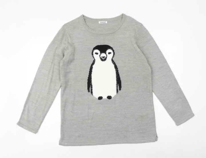 Damart Womens Grey Round Neck Acrylic Pullover Jumper Size 14 - Penguin