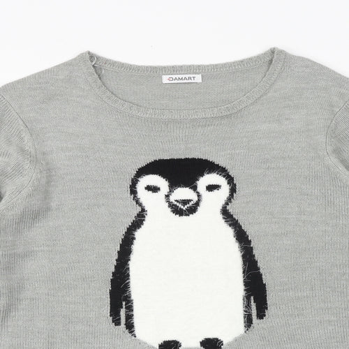 Damart Womens Grey Round Neck Acrylic Pullover Jumper Size 14 - Penguin