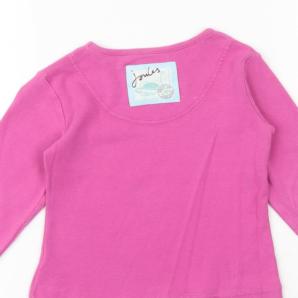 Joules Girls Pink 100% Cotton Pullover T-Shirt Size 4 Years Boat Neck Pullover