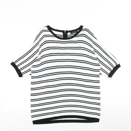 Marks and Spencer Womens White Round Neck Striped Viscose Pullover Jumper Size 10