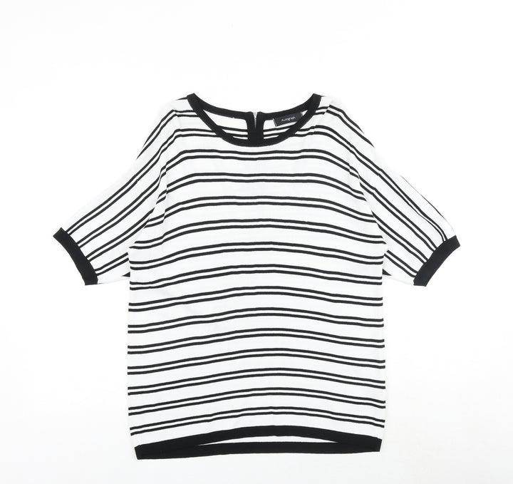 Marks and Spencer Womens White Round Neck Striped Viscose Pullover Jumper Size 10
